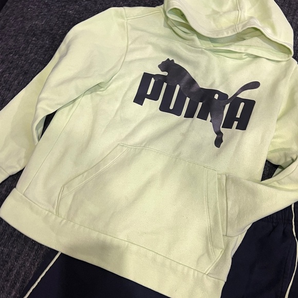 Puma Neon Green Hoodie and Black Track Pants Kids size S (8) - Picture 7 of 11